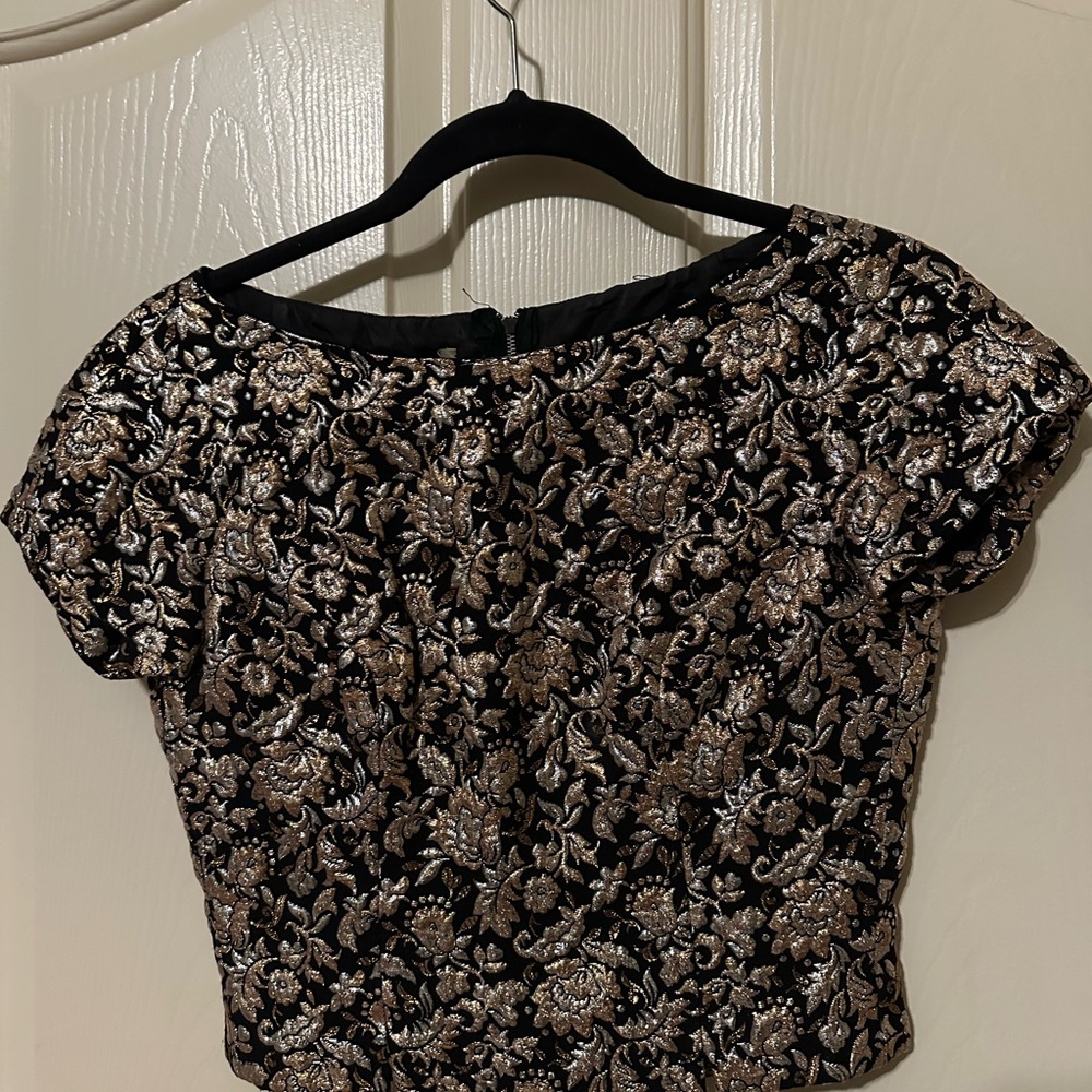 Elegant Black and Gold Brocade Top